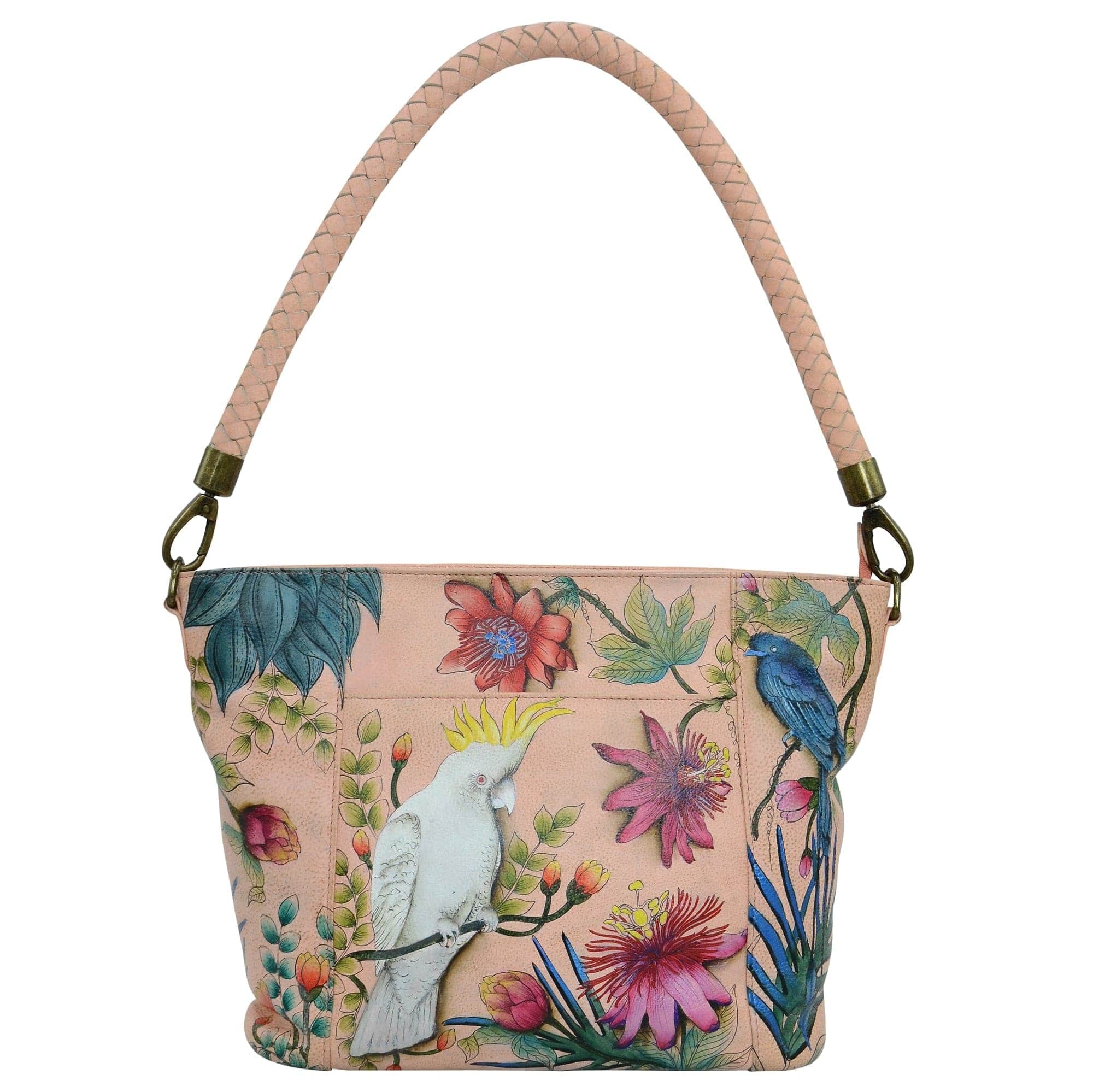 Anuschka Style 608, handpainted Medium Tote. Cockatoo Sunrise painting
