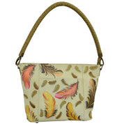 Anuschka Style 608, handpainted Medium Tote. Floating Feathers Ivory painting