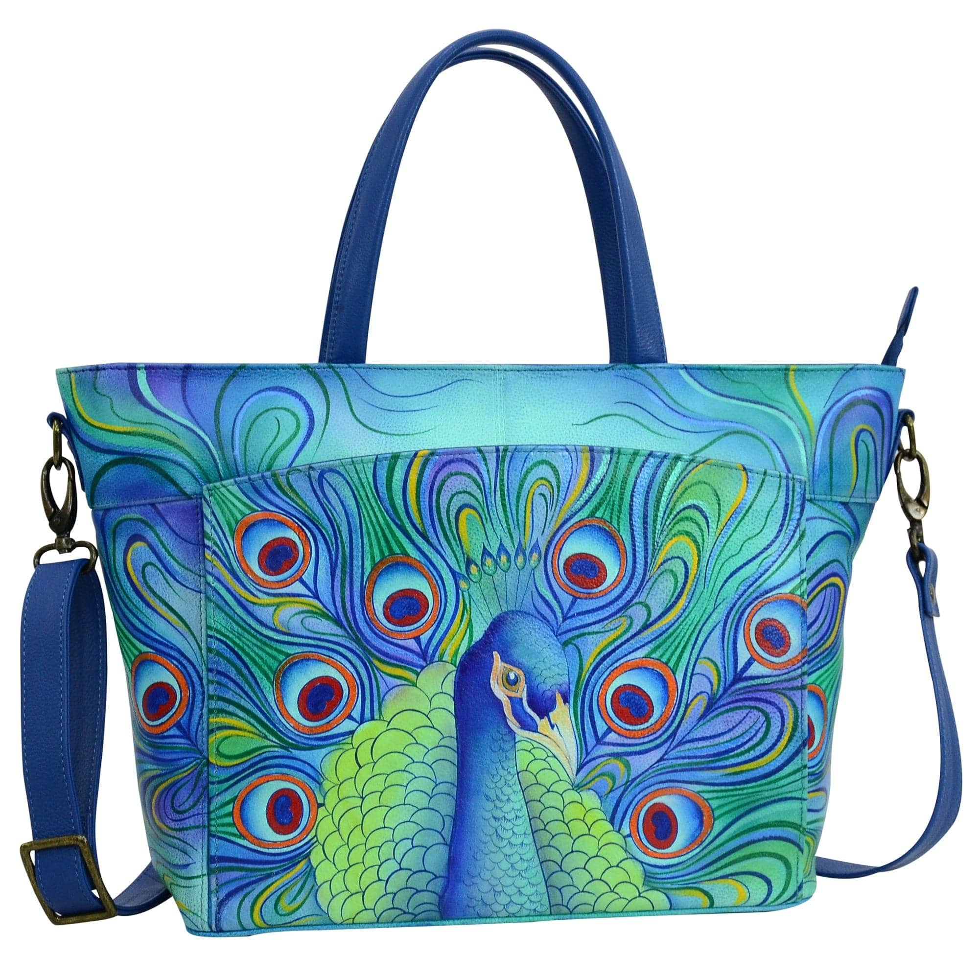 Anuschka Style 635, handpainted Large Organizer Tote. Jeweled Plume painting