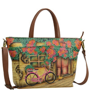 Anuschka Style 635, handpainted Large Organizer Tote. Vintage Bike painting