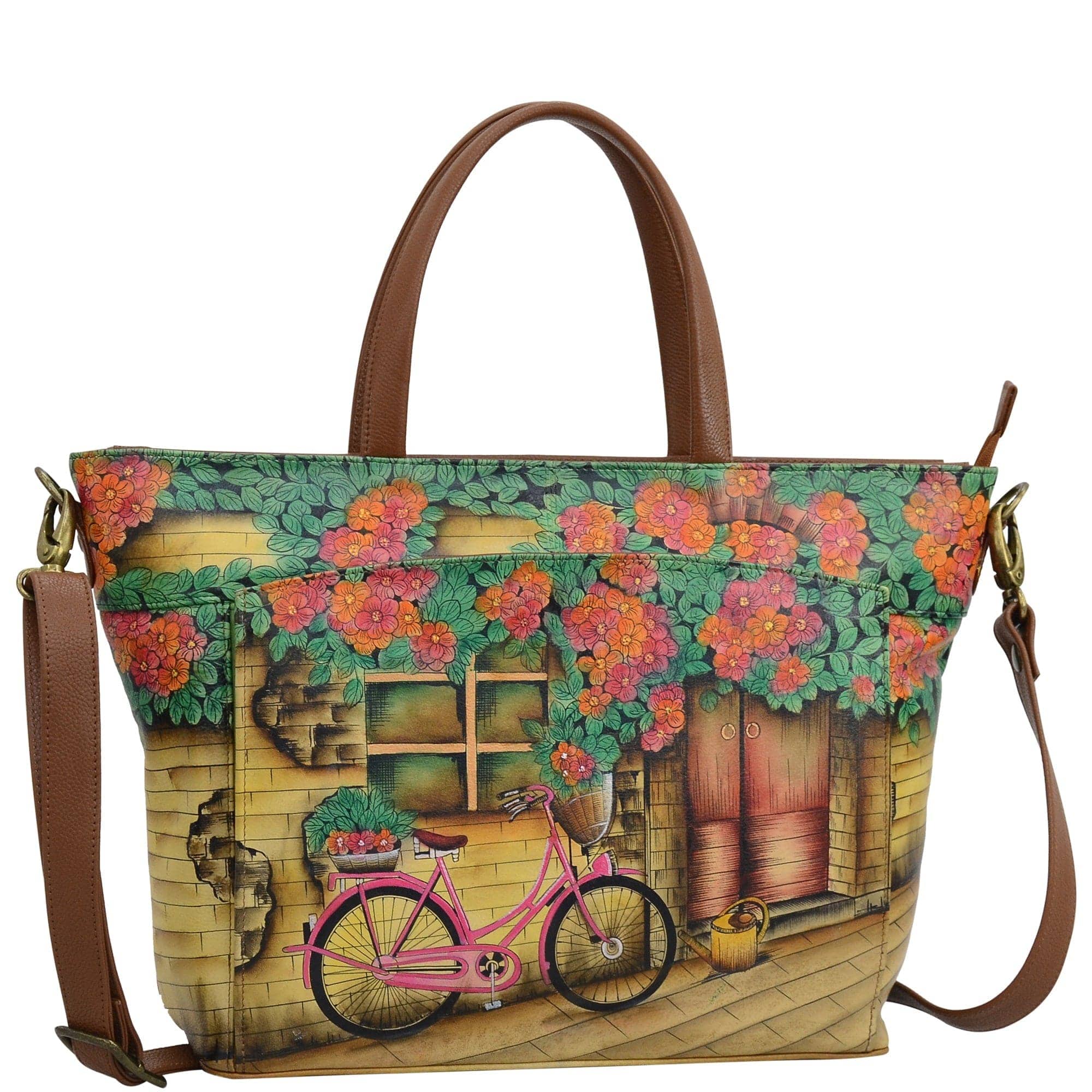 Anuschka Style 635, handpainted Large Organizer Tote. Vintage Bike painting