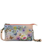 Anuschka Style 637, handpainted Organizer Crossbody With RFID Protection. Japanese Garden painting