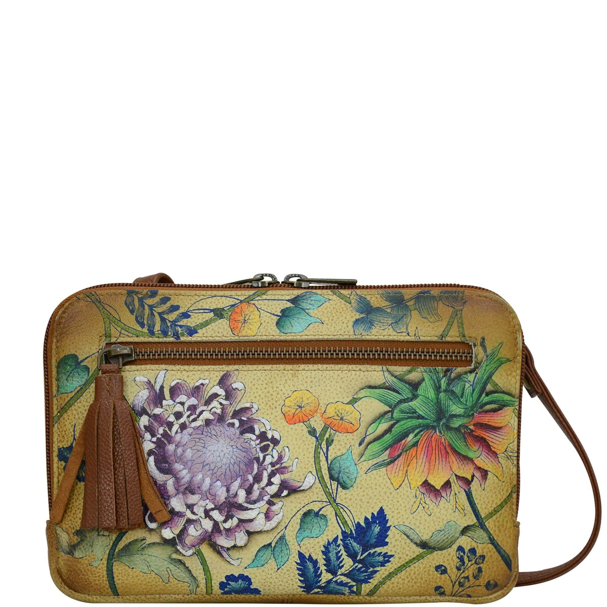 Anuschka Style 663, handpainted Crossbody/Belt Bag. Caribbean Garden painting