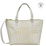 Croc Embossed Cream Gold Medium Tote - 693