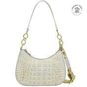 Croc Embossed Cream Gold Small Convertible Hobo - 701
