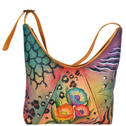 Anna by Anuschka style 7014, handpainted U-Top Tote. Animal Flower painting in multi color. Featuring adjustable shoulder strap, fits Laptop.