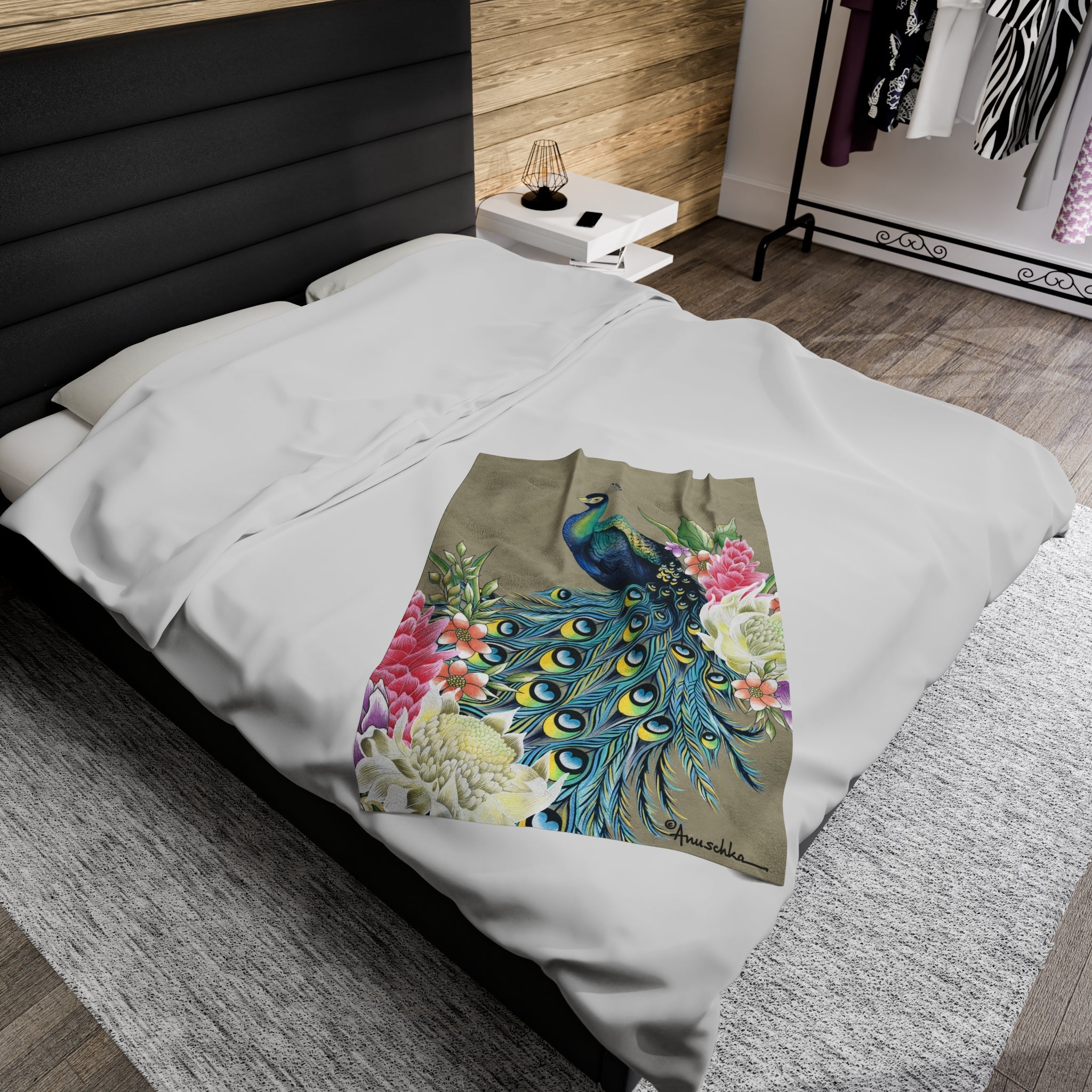 Regal Peacock Velveteen Plush Blanket