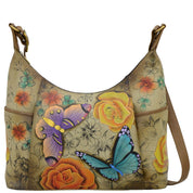 Floral Paradise Tan Large Shoulder Hobo - 8082