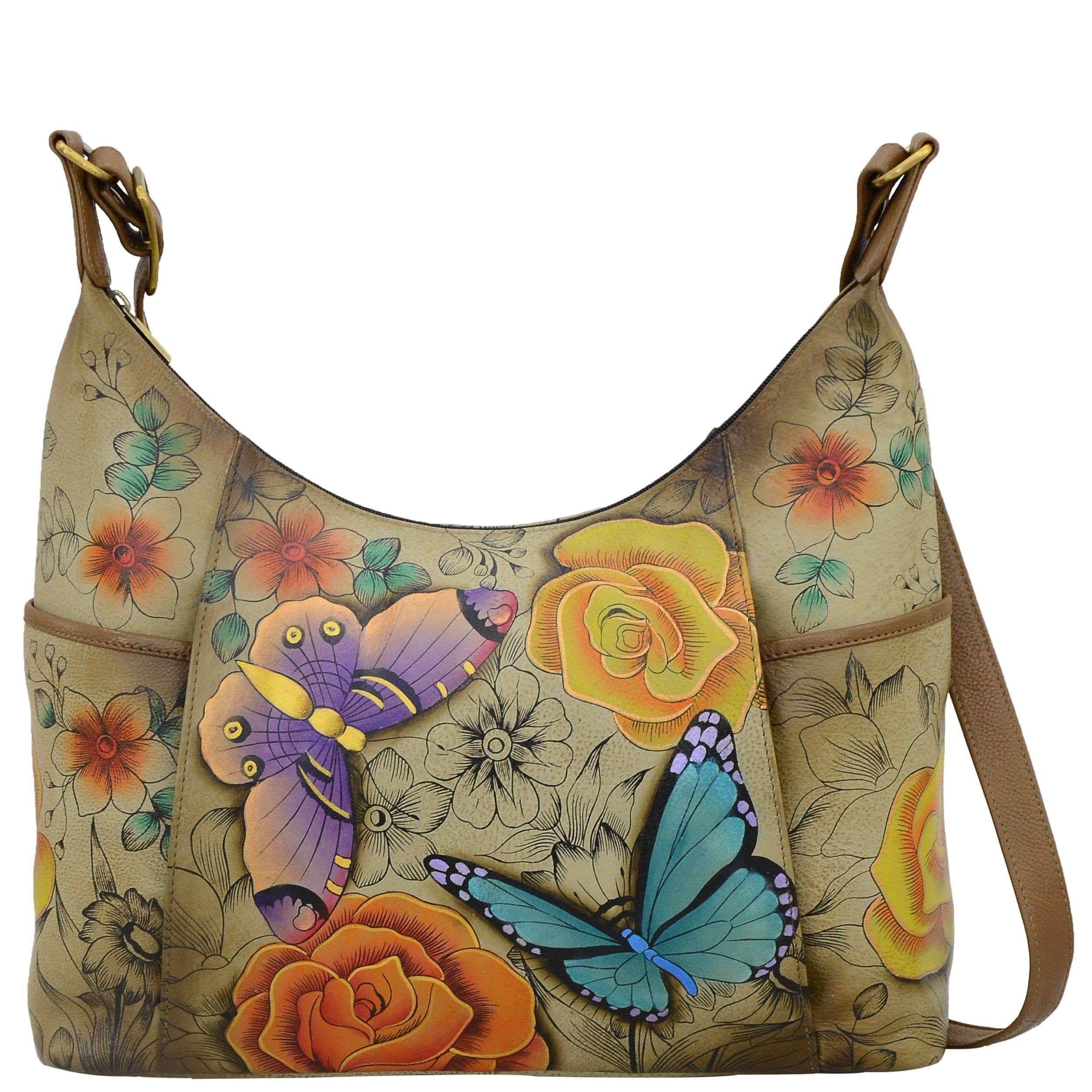 Floral Paradise Tan Large Shoulder Hobo - 8082