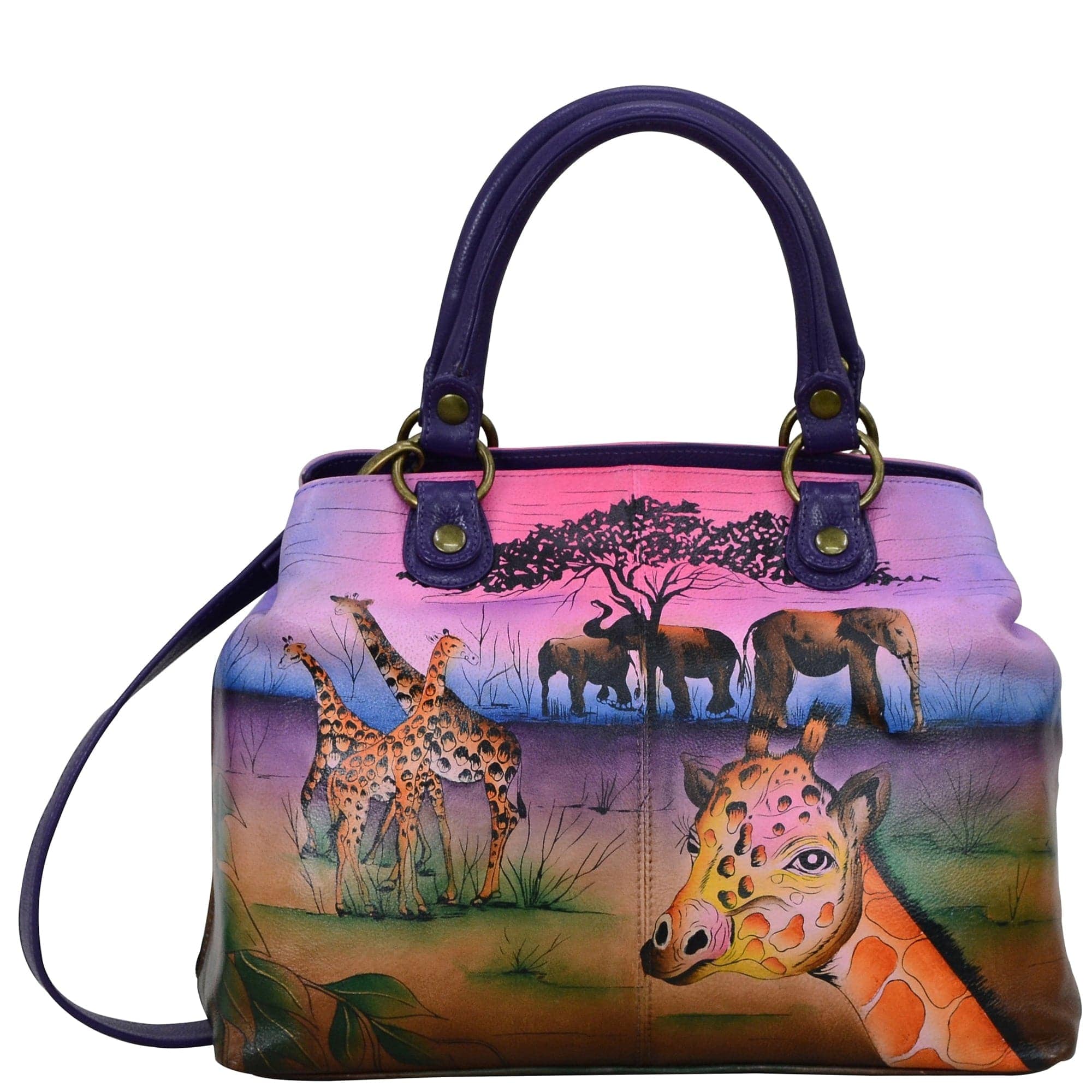 peach color. Featuring two compartments with magnetic snap button, inside one full length zippered compartment and full length zippered wall pocket, two multipurpose pockets with gusset.