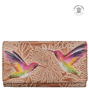 Tooled Bird Tan Accordion Flap Wallet - 1112