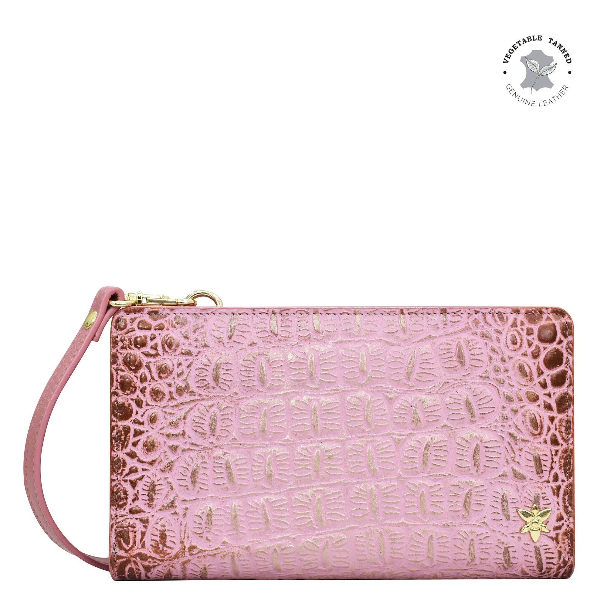 Croc Embossed Blush Gold Organizer Wallet Crossbody - 1149