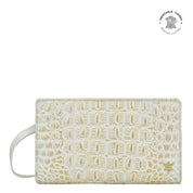 Croc Embossed Cream Gold Organizer Wallet Crossbody - 1149