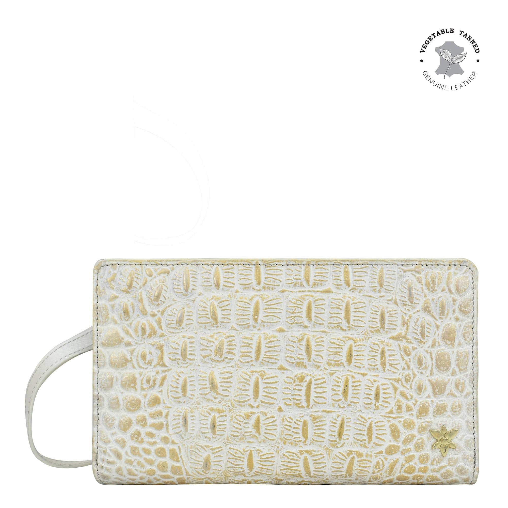 Croc Embossed Cream Gold Organizer Wallet Crossbody - 1149