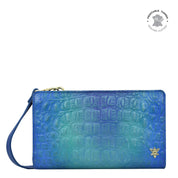 Croc Embossed Peacock Organizer Wallet Crossbody - 1149