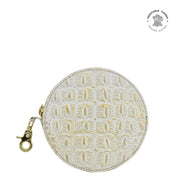 Croc Embossed Cream Gold Round Coin Purse - 1175