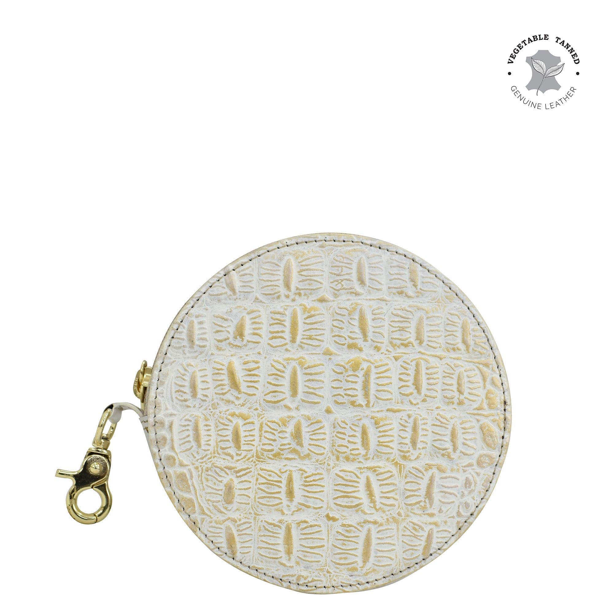 Croc Embossed Cream Gold Round Coin Purse - 1175