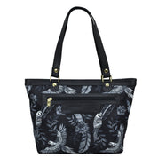 Fabric with Leather Trim Zip Top City Tote - 12005