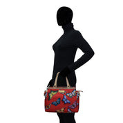 Fabric with Leather Trim Multi Compartment Satchel - 12014