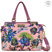 Dragonfly Garden Fabric with Leather Trim Multi Compartment Satchel - 12014