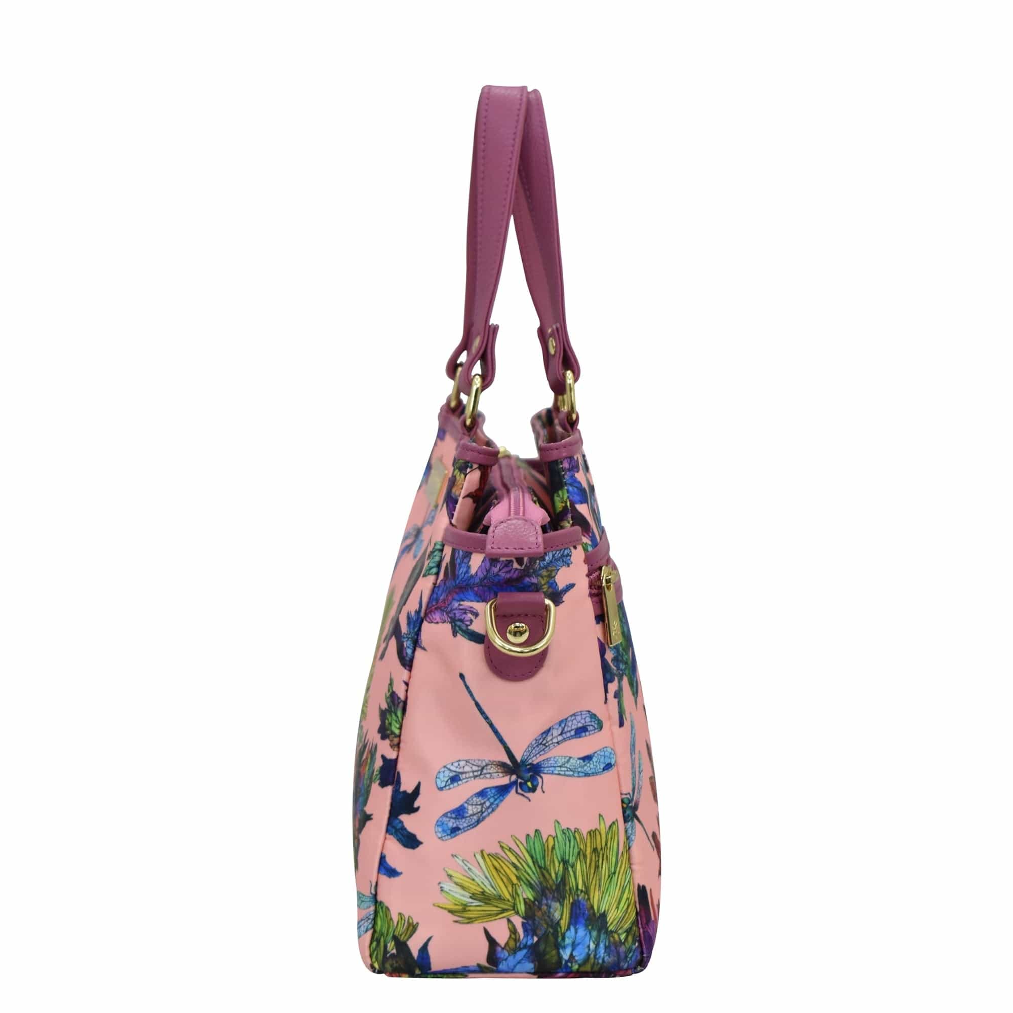 Fabric with Leather Trim Multi Compartment Satchel - 12014