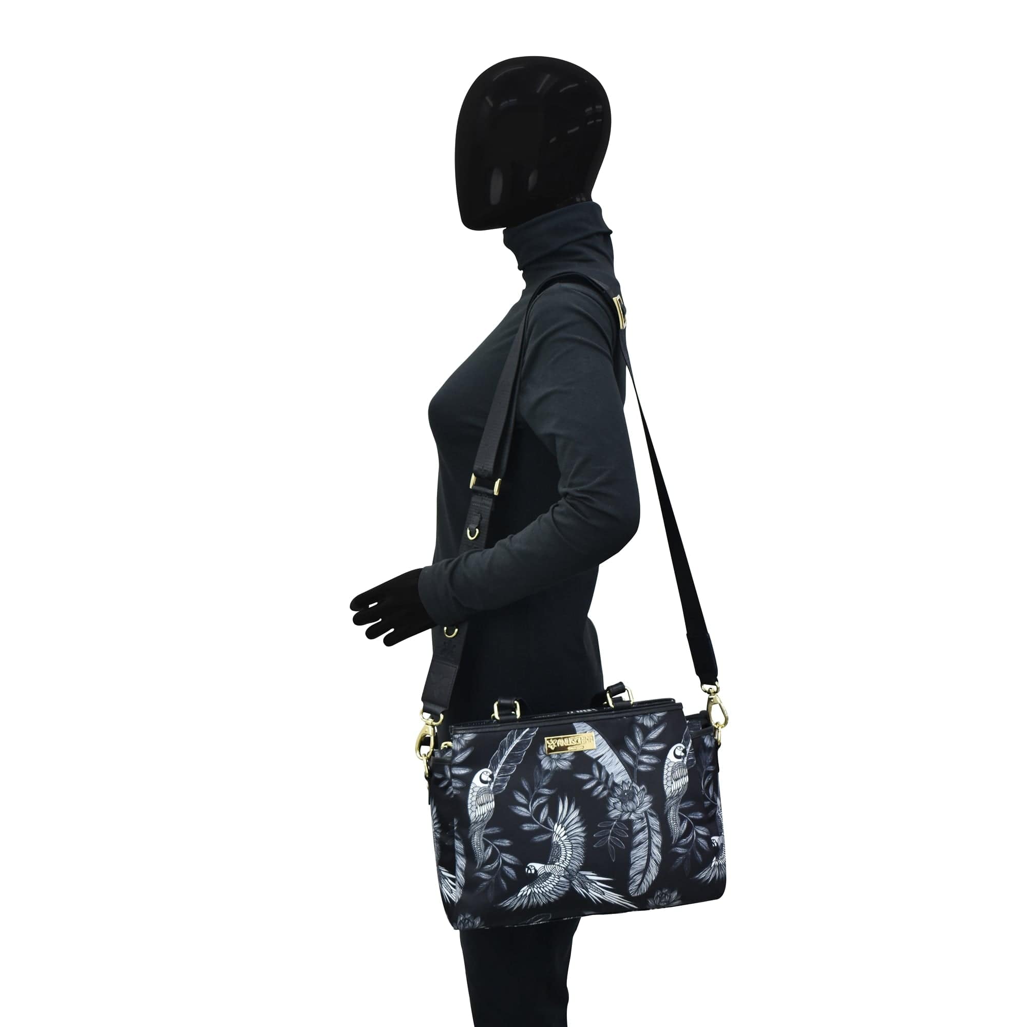 Fabric with Leather Trim Multi Compartment Satchel - 12014