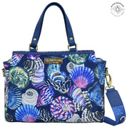 Sea Treasures Fabric with Leather Trim Multi Compartment Satchel - 12014