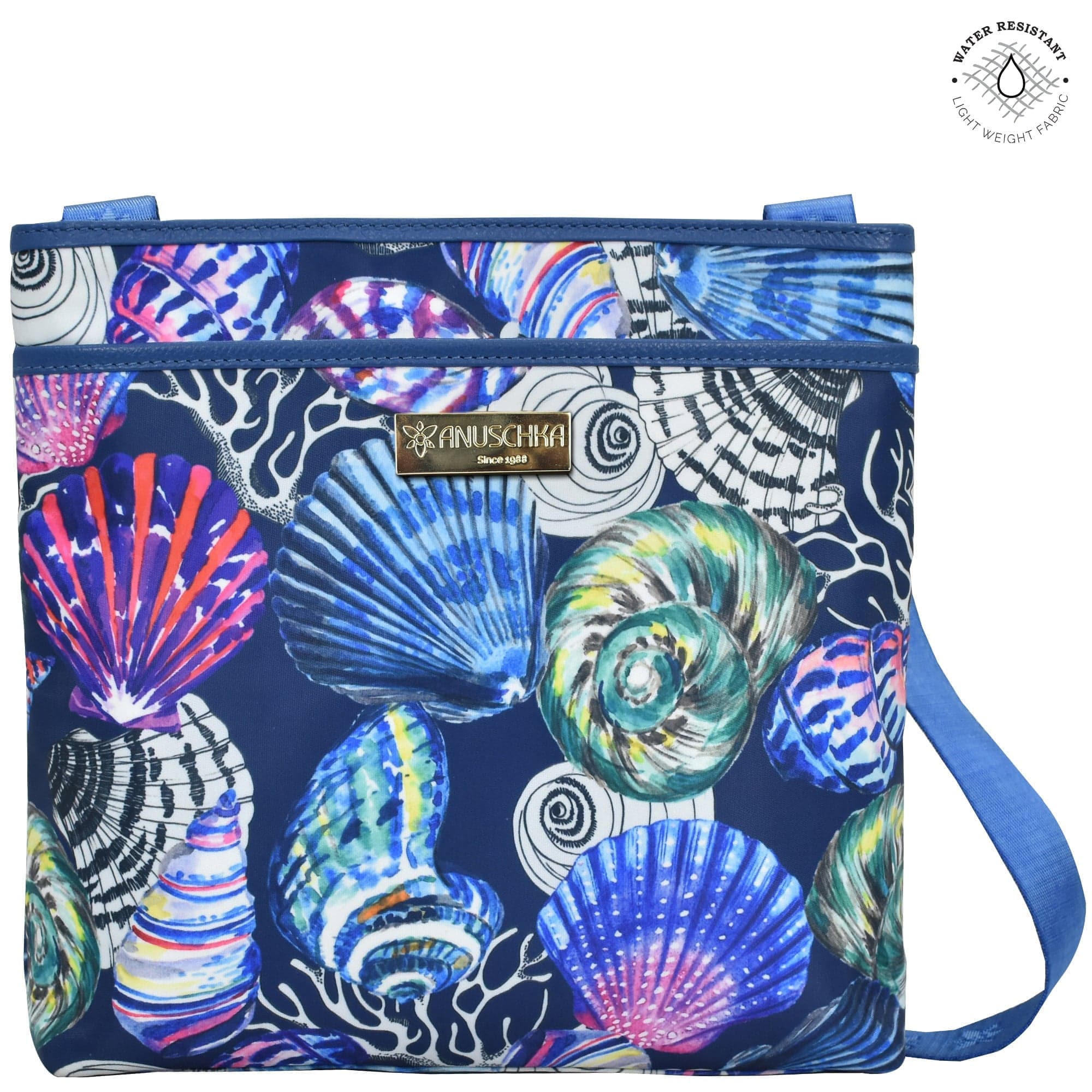 Sea Treasures Fabric with Leather Trim Crossbody with Slip Pocket - 12017