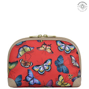 Butterfly Heaven Ruby Fabric with Leather Trim Dome Cosmetic Bag - 13002