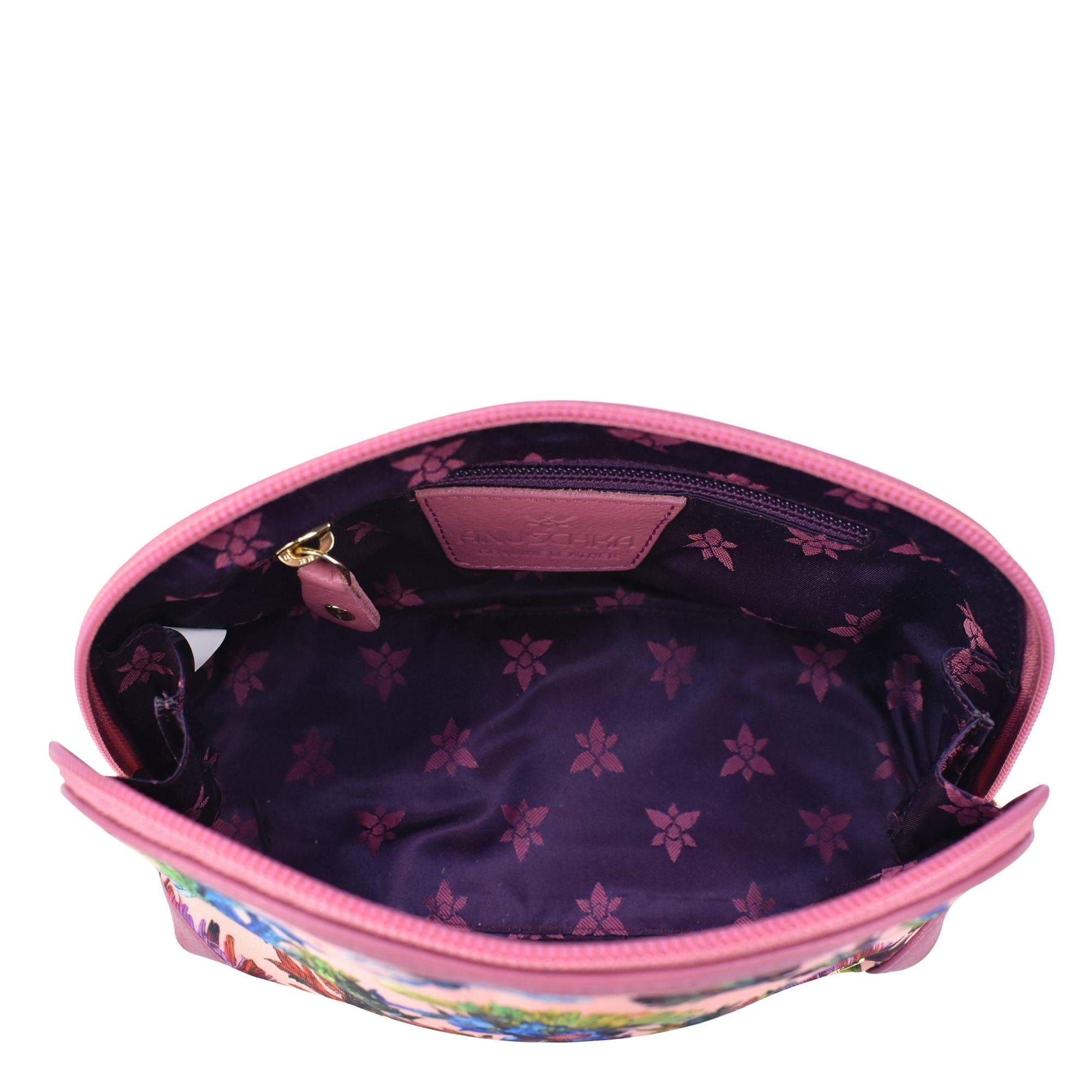 Fabric with Leather Trim Dome Cosmetic Bag - 13002