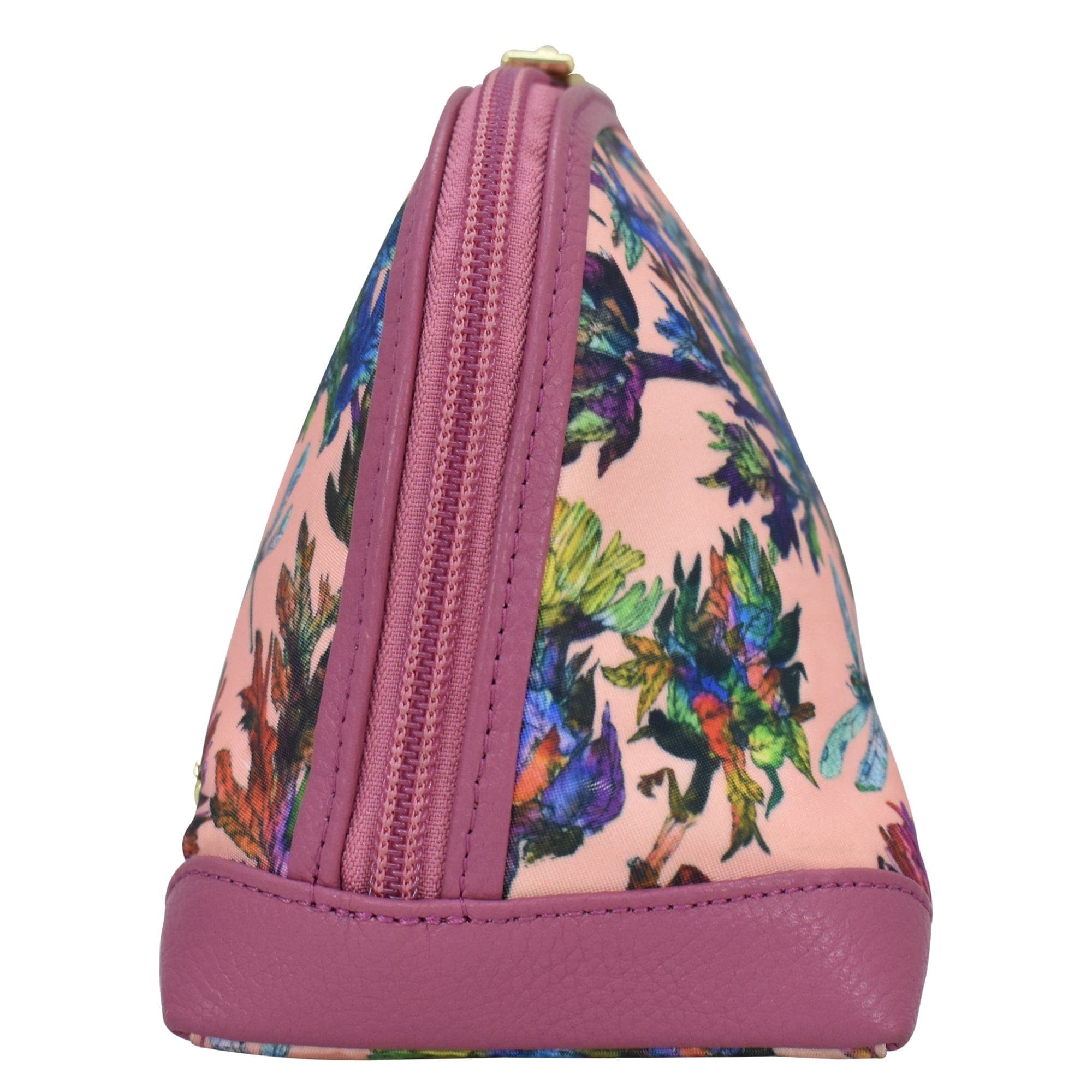 Fabric with Leather Trim Dome Cosmetic Bag - 13002