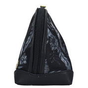 Fabric with Leather Trim Dome Cosmetic Bag - 13002