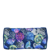 Fabric with Leather Trim Dome Cosmetic Bag - 13002