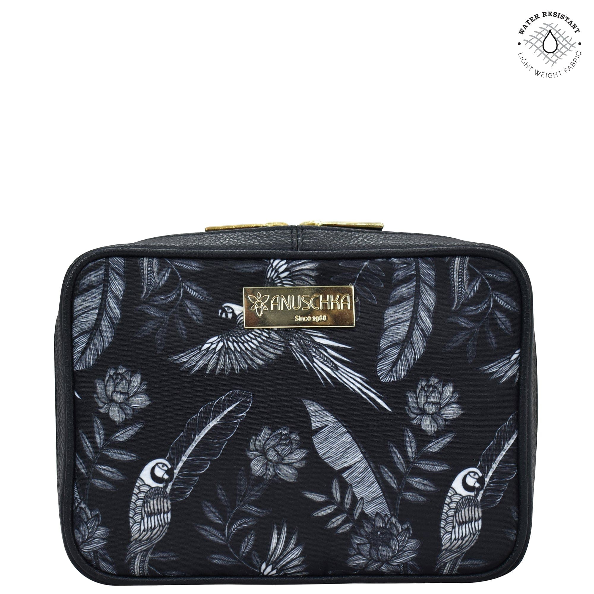 Jungle Macaws Fabric with Leather Trim Travel Jewelry Organizer - 13003