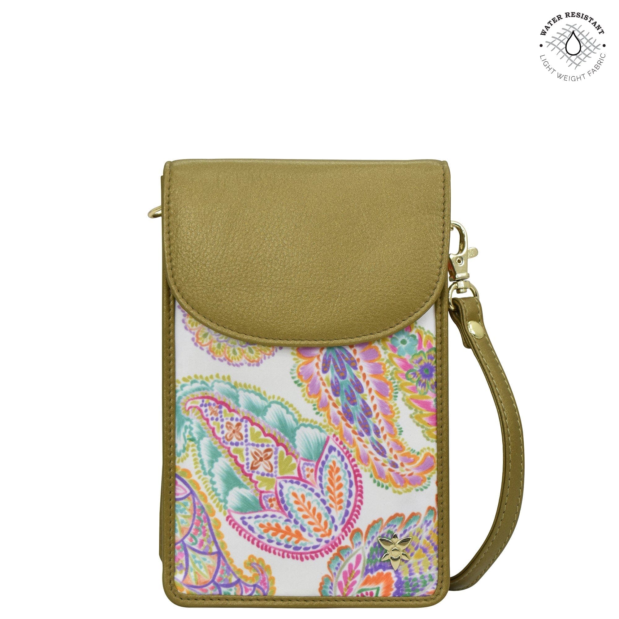 Boho Paisley Fabric with Leather Trim Cell Phone Crossbody Wallet - 13005