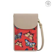 Butterfly Heaven Ruby Fabric with Leather Trim Cell Phone Crossbody Wallet - 13005