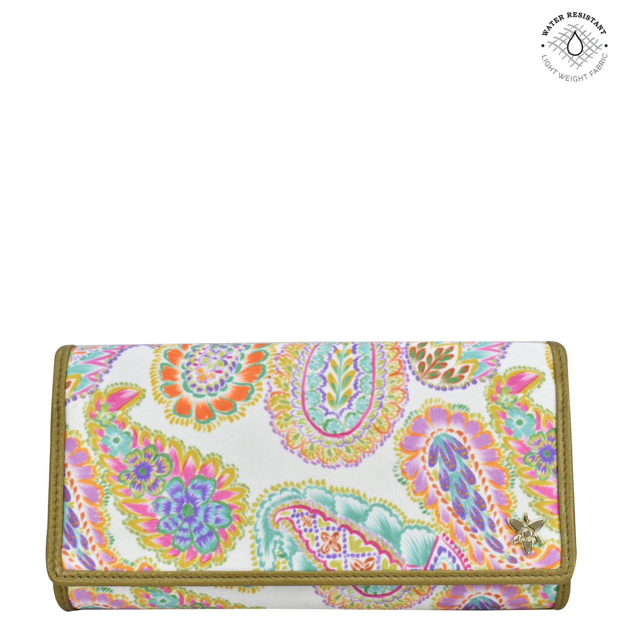 Boho Paisley Fabric with Leather Trim Three-Fold RFID Wallet - 13007