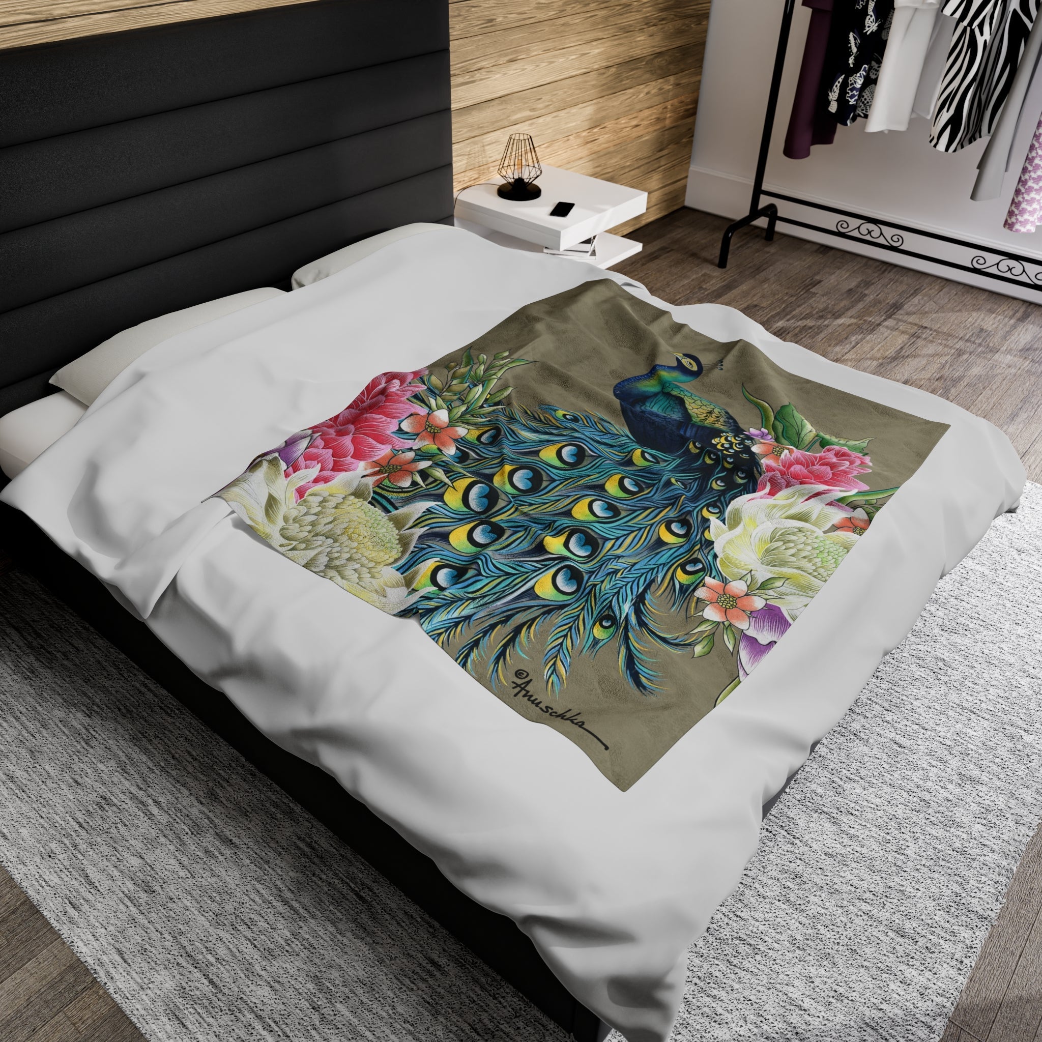 Regal Peacock Velveteen Plush Blanket