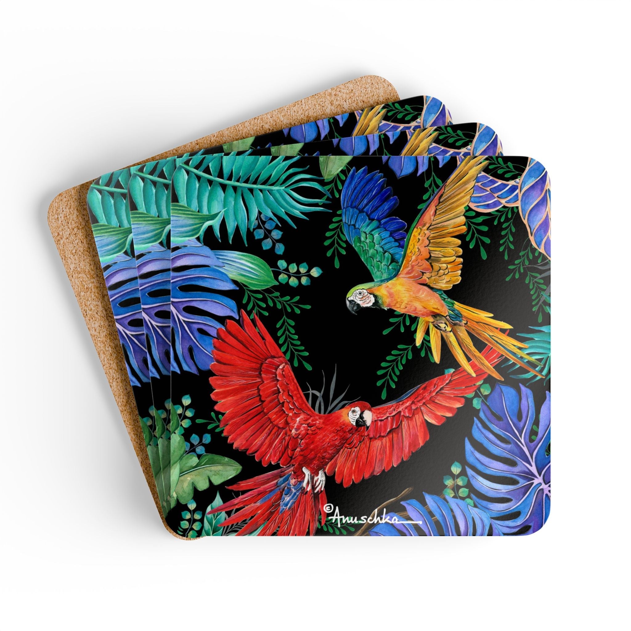 Rainforest Beauties Corkwood Coaster Set