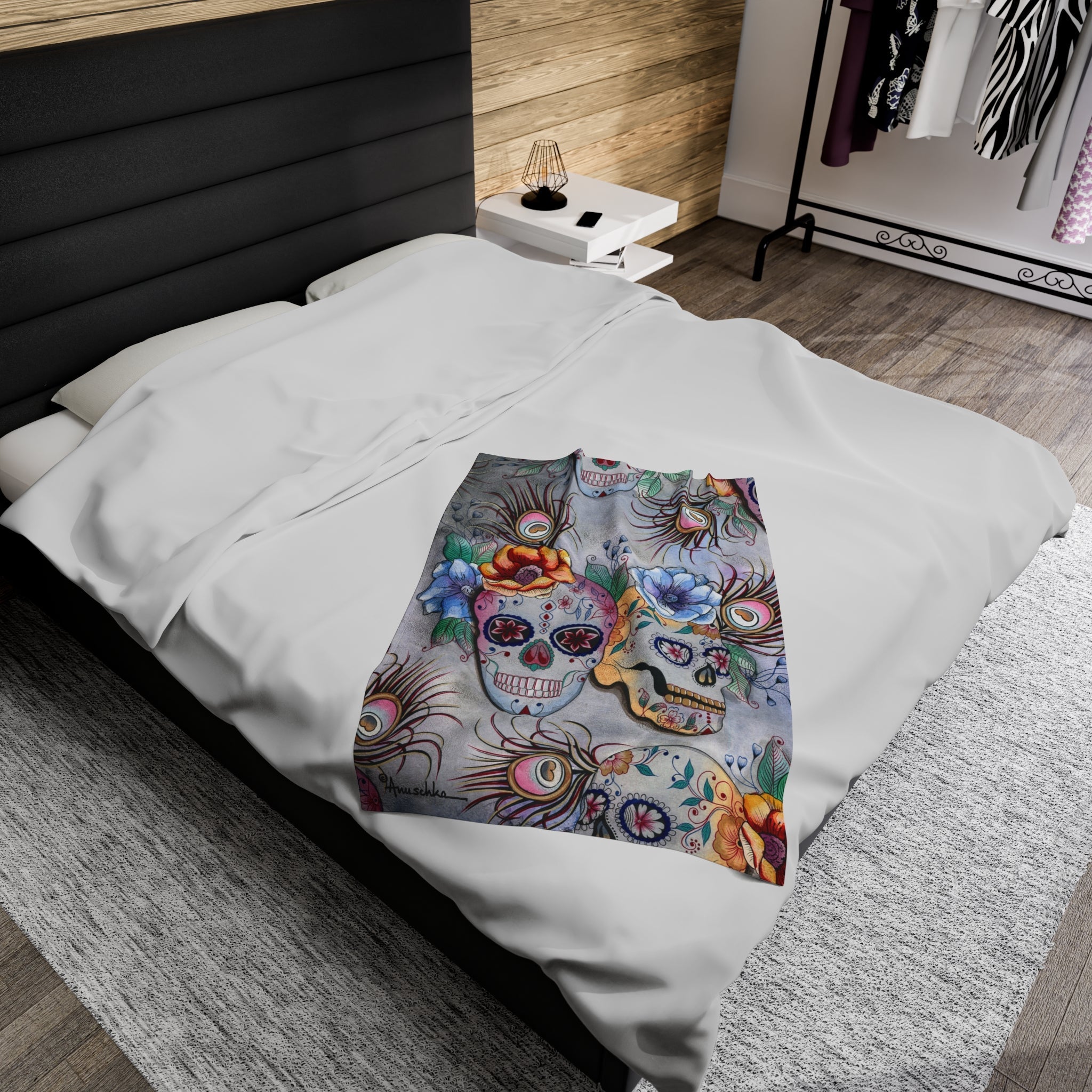 Calaveras de Azúcar Velveteen Plush Blanket