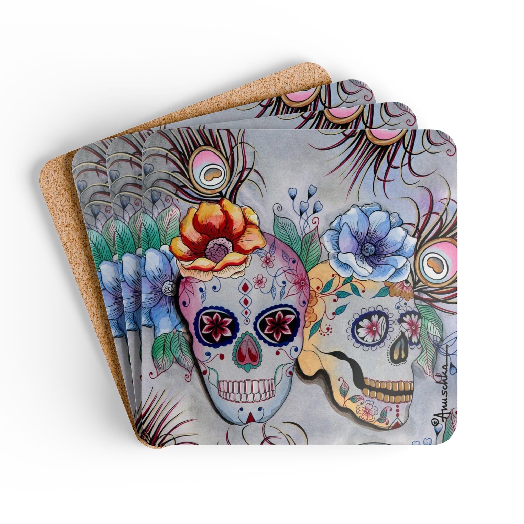 Calaveras de Azúcar Corkwood Coaster Set