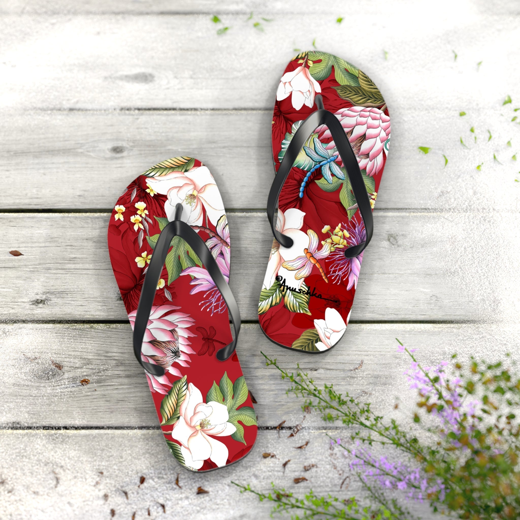 Crimson Garden Flip Flops