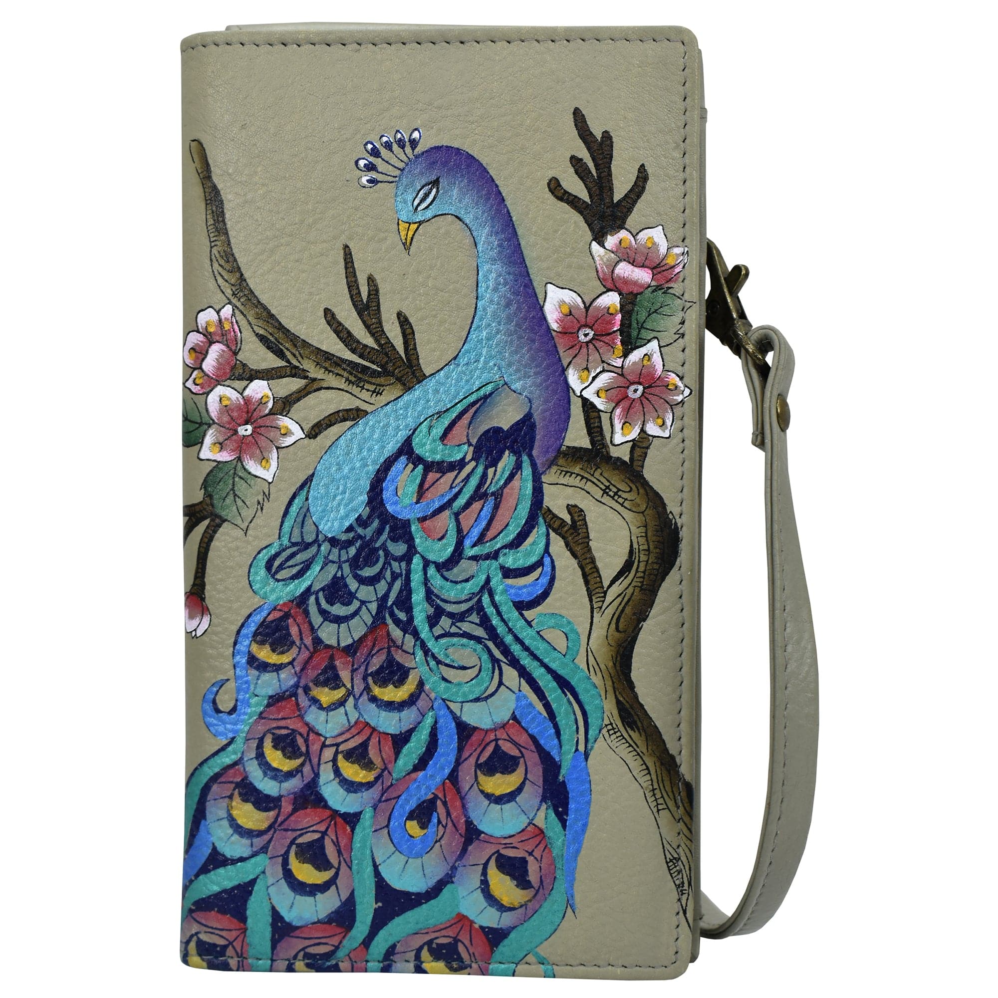 Peacock Bliss Taupe Phone Wallet Organizer Crossbody - 1895