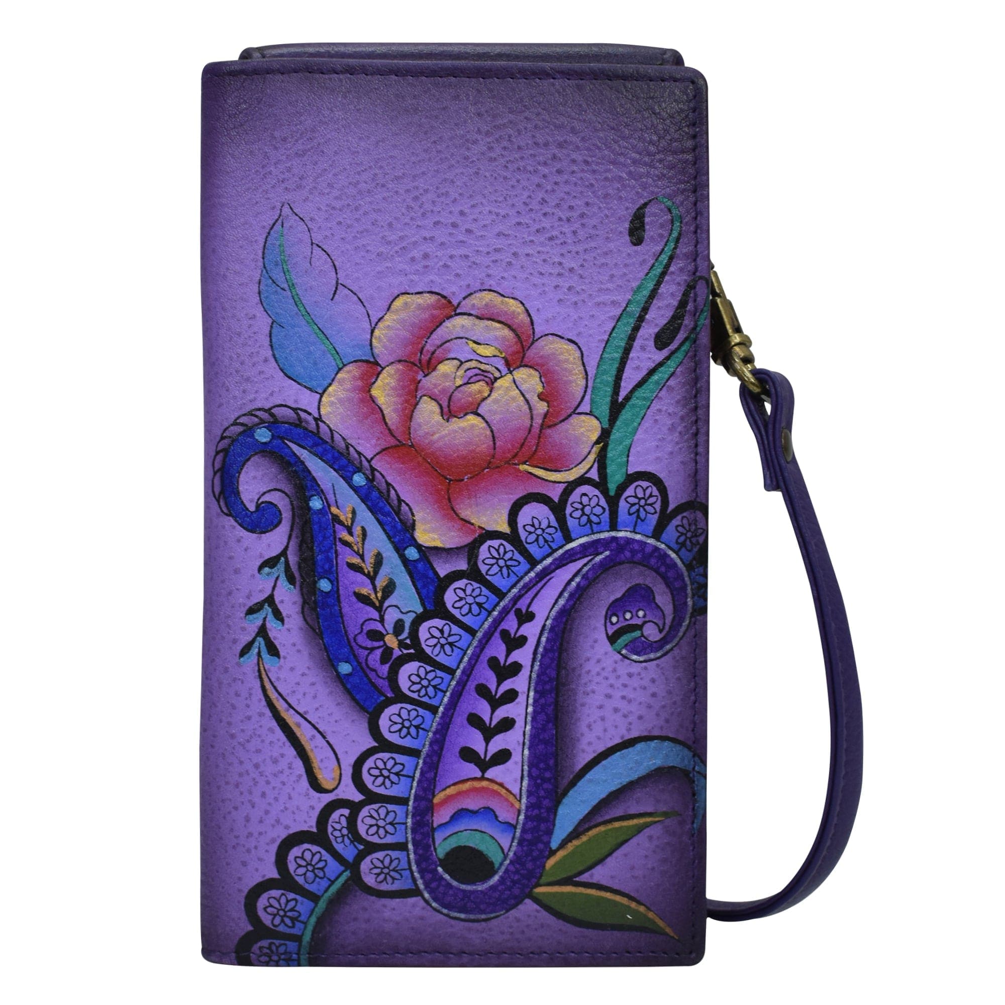 Peonies And Paisleys Phone Wallet Organizer Crossbody - 1895