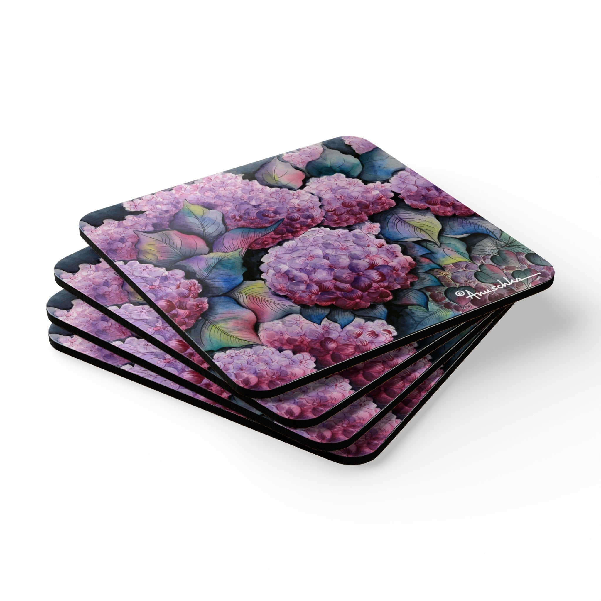 Hypnotic Hydrangeas Corkwood Coaster Set