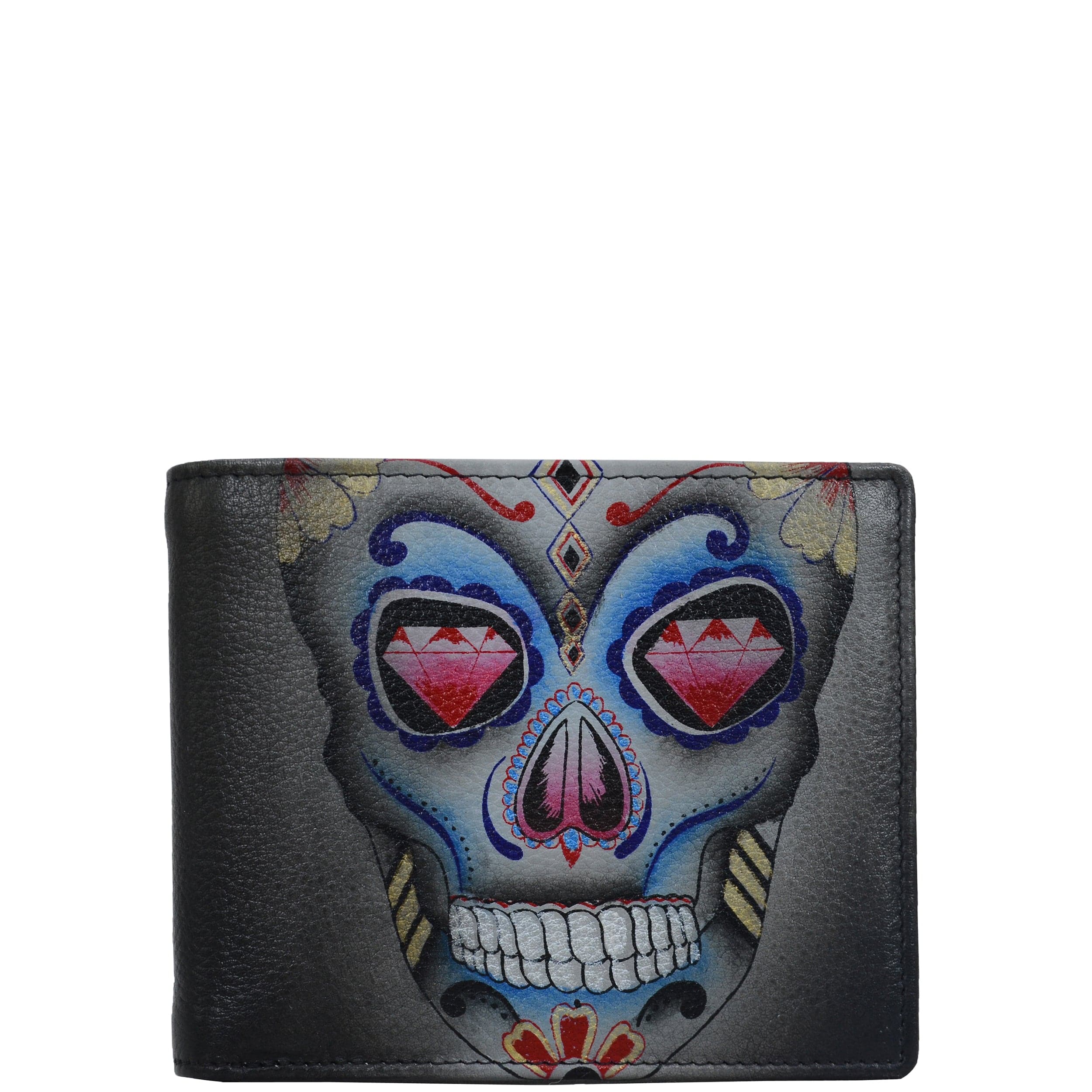 Anuschka Style 3000, handpainted Two Fold Men's Wallet. Calaveras de Azúcar painting