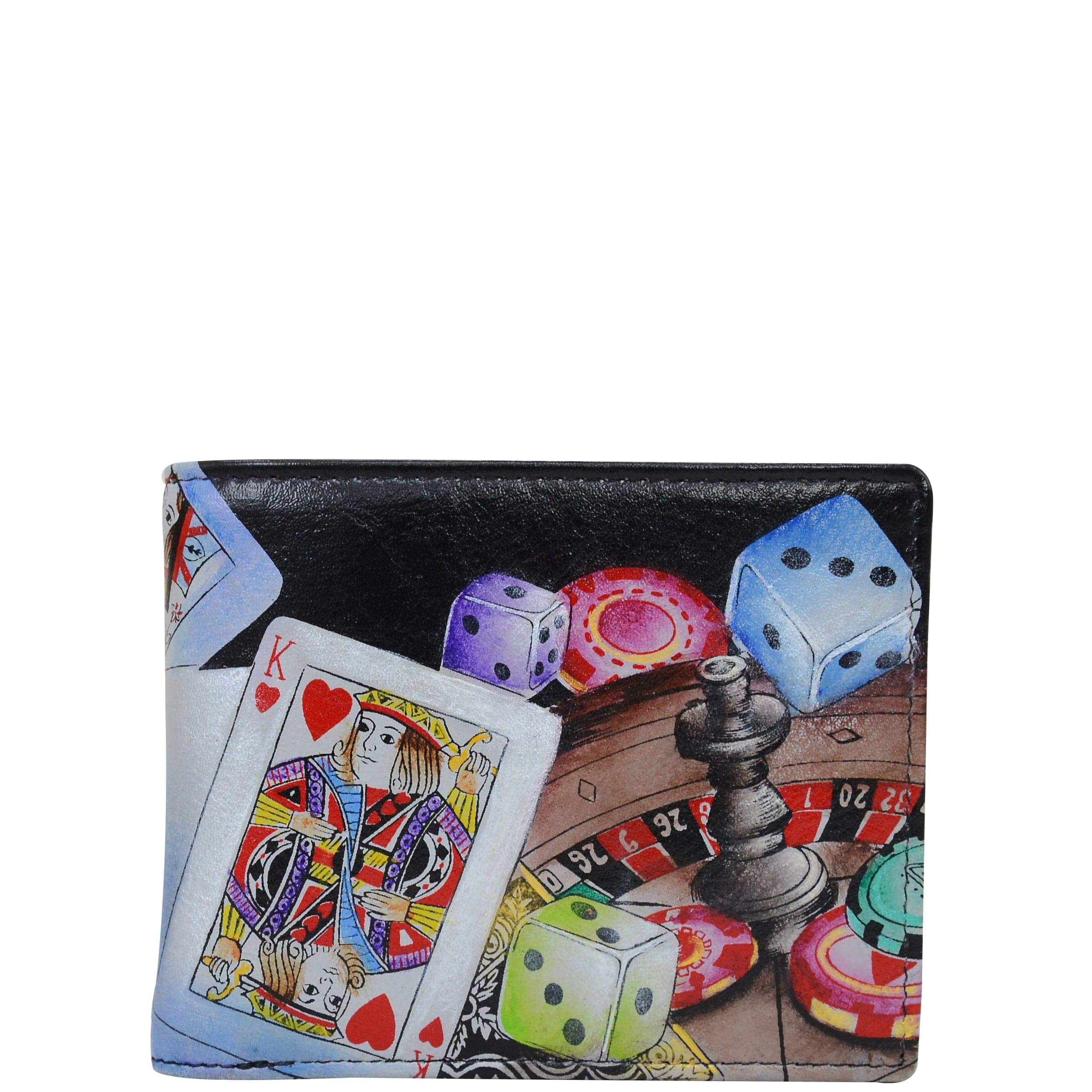 Anuschka Style 3000, handpainted Two Fold Men's Wallet. High Roller painting
