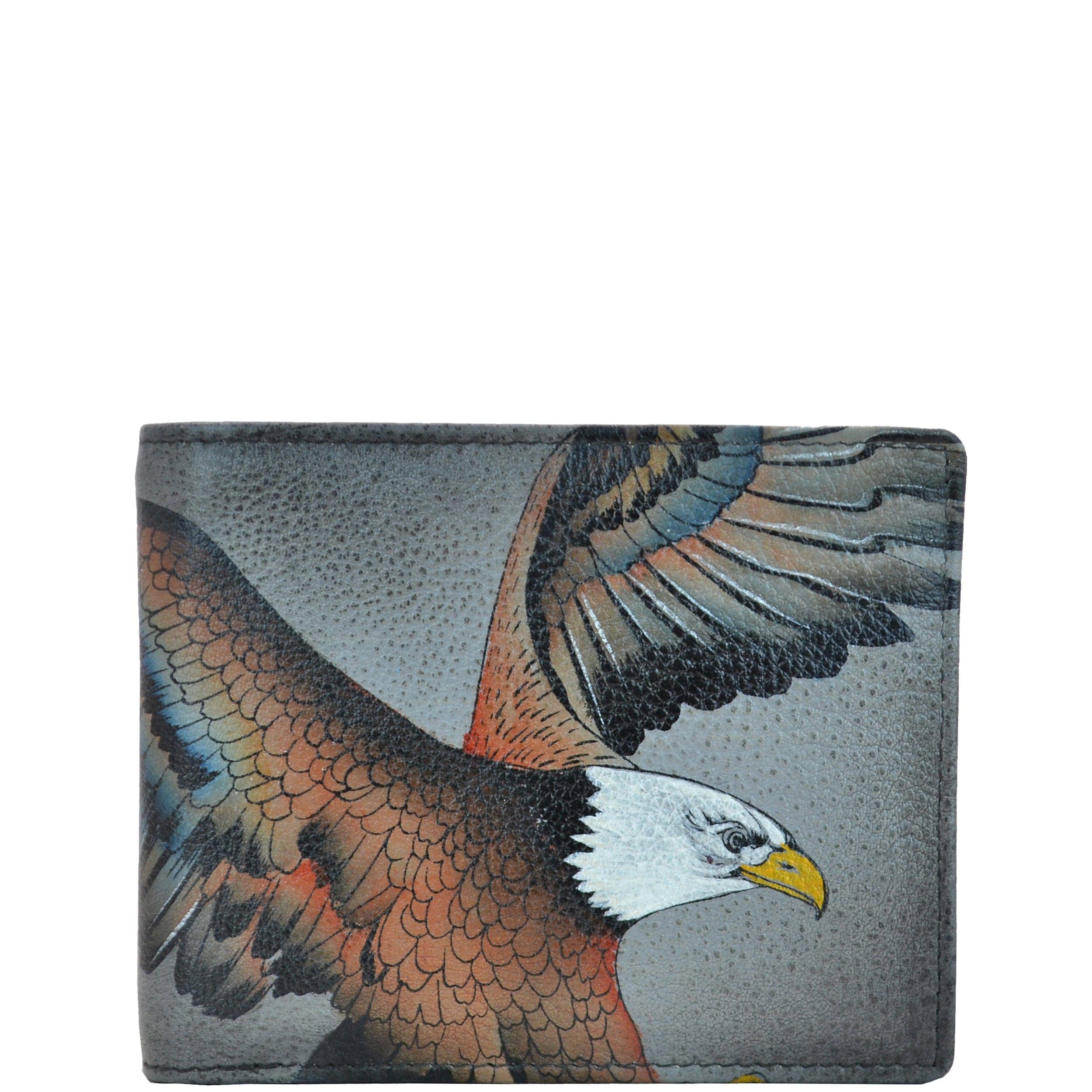Anuschka Style 3001, handpainted Two Fold Organizer Men's Wallet. American Eagle painting
