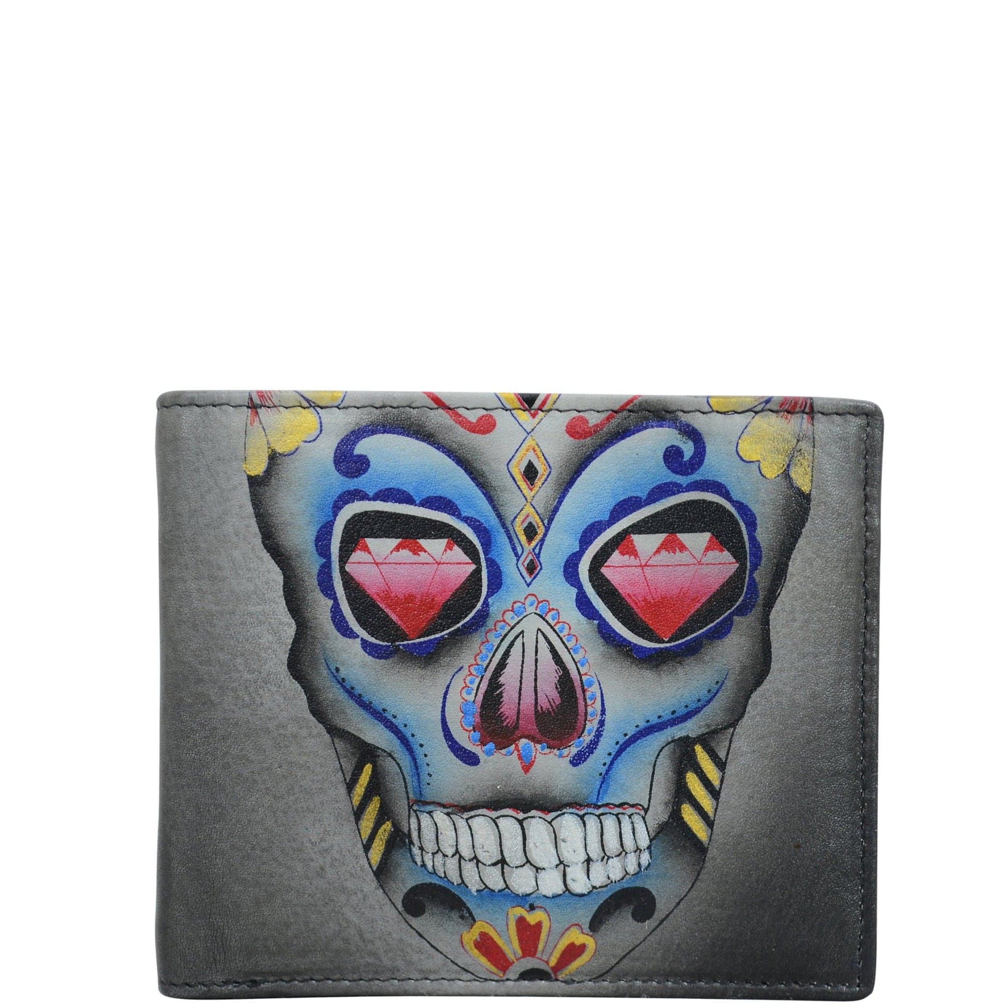 Anuschka Style 3001, handpainted Two Fold Organizer Men's Wallet. Calaveras de Azúcar painting