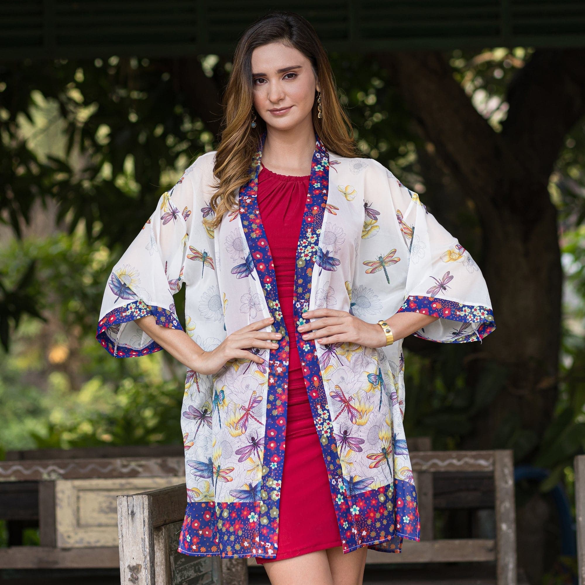 Dragonfly Meadow Chiffon Kimono - 3342